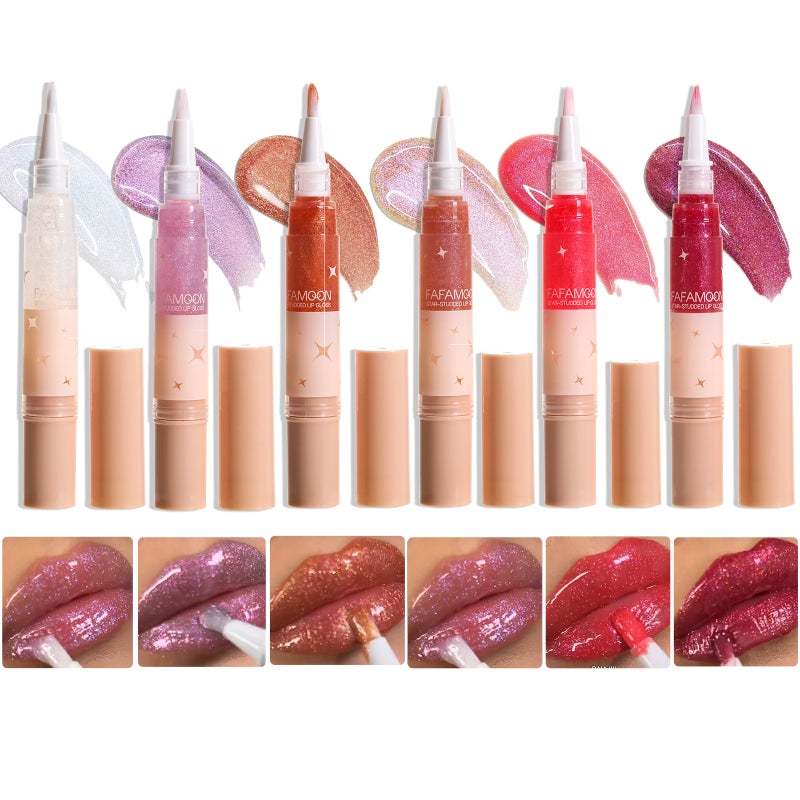 Fafamoon Pearlescent Lip Gloss Rotating Pen Easy Coloring Soft Brush Flash Lip Honey Doodle Lip Pearlescent Lip Glaze Explosions - Image 3